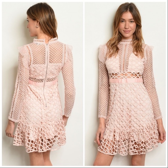 Creamy Blush Crochet Party Dress - Picture 4 of 5
